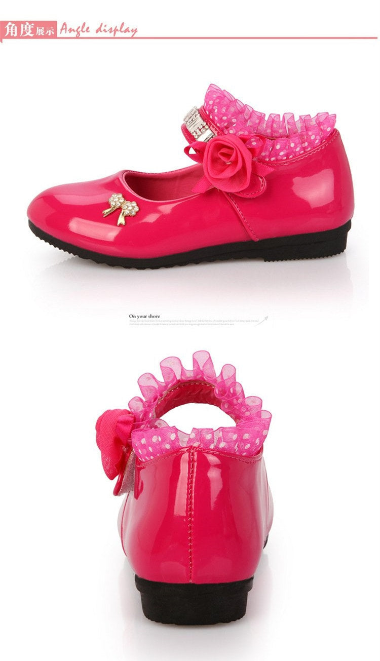 Hot Spring Rhinestone Big Girls Shoes with Rose Flower Fashion Princess Slip-on Children Flat Shoes for Girls Shoes Size 6-13