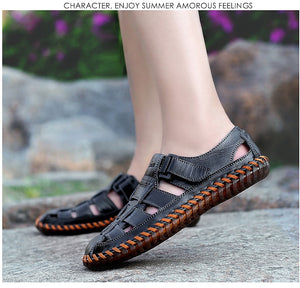 MYNDE Men Cow Leather Sandals Outdoor 2019 Summer Handmade Men Shoes Men Breathable Casual Shoes Footwear Walking Sandals