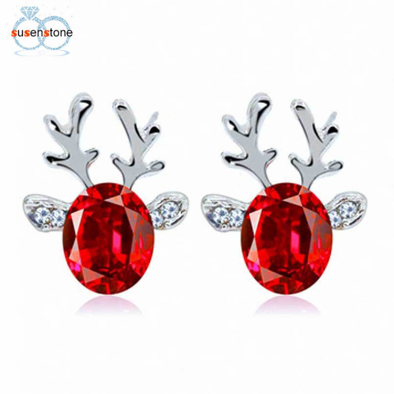 SUSENSTONE Crystal Earrings luxury three dimensional Christmas reindeer earing