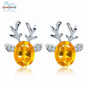 SUSENSTONE Crystal Earrings luxury three dimensional Christmas reindeer earing