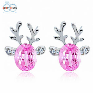 SUSENSTONE Crystal Earrings luxury three dimensional Christmas reindeer earing