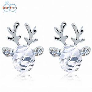 SUSENSTONE Crystal Earrings luxury three dimensional Christmas reindeer earing
