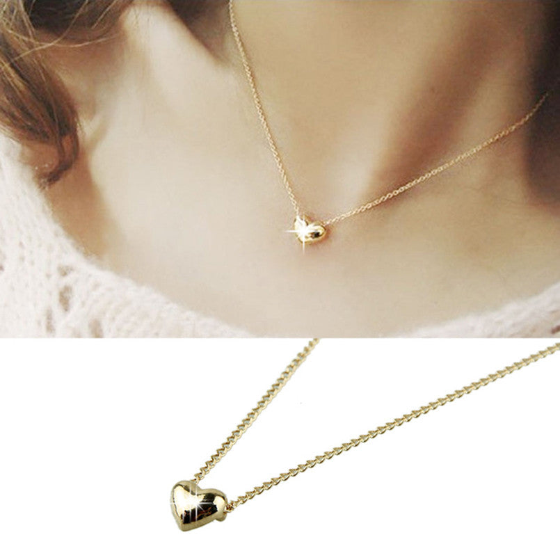 Simple Smooth Small Women Heart Crystal Rose Gold Pated Pendant NecklaceJewelry