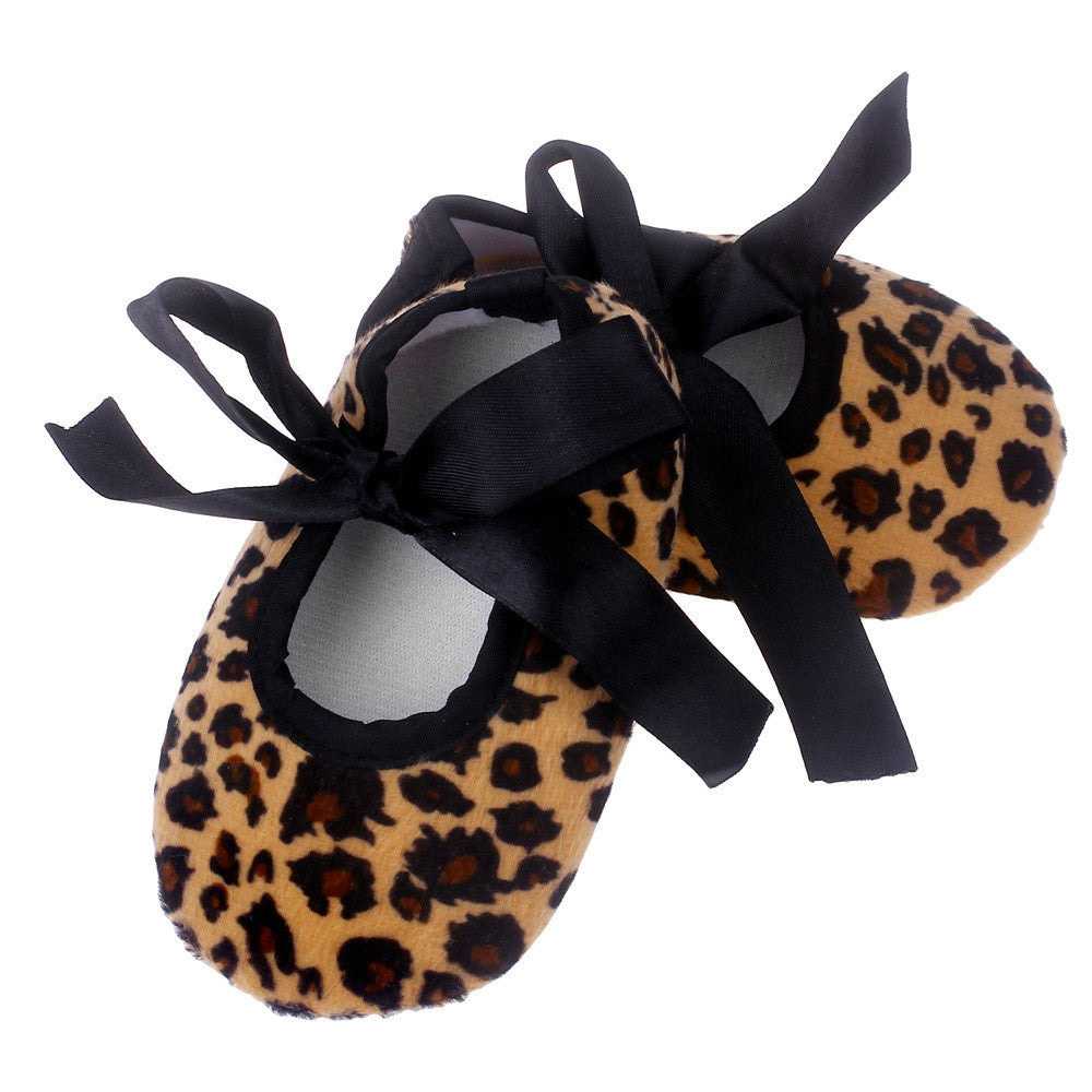 Baby Girls Shoes with Leopard Print Bowknot Cotton Infant Soft Sole Anti-Slip Baby First Walker Toddler Prewalker Newborn Shoes