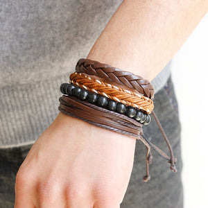 Fashion Women Multilayer Handmade Wristband Leather Bracelet Bangle A
