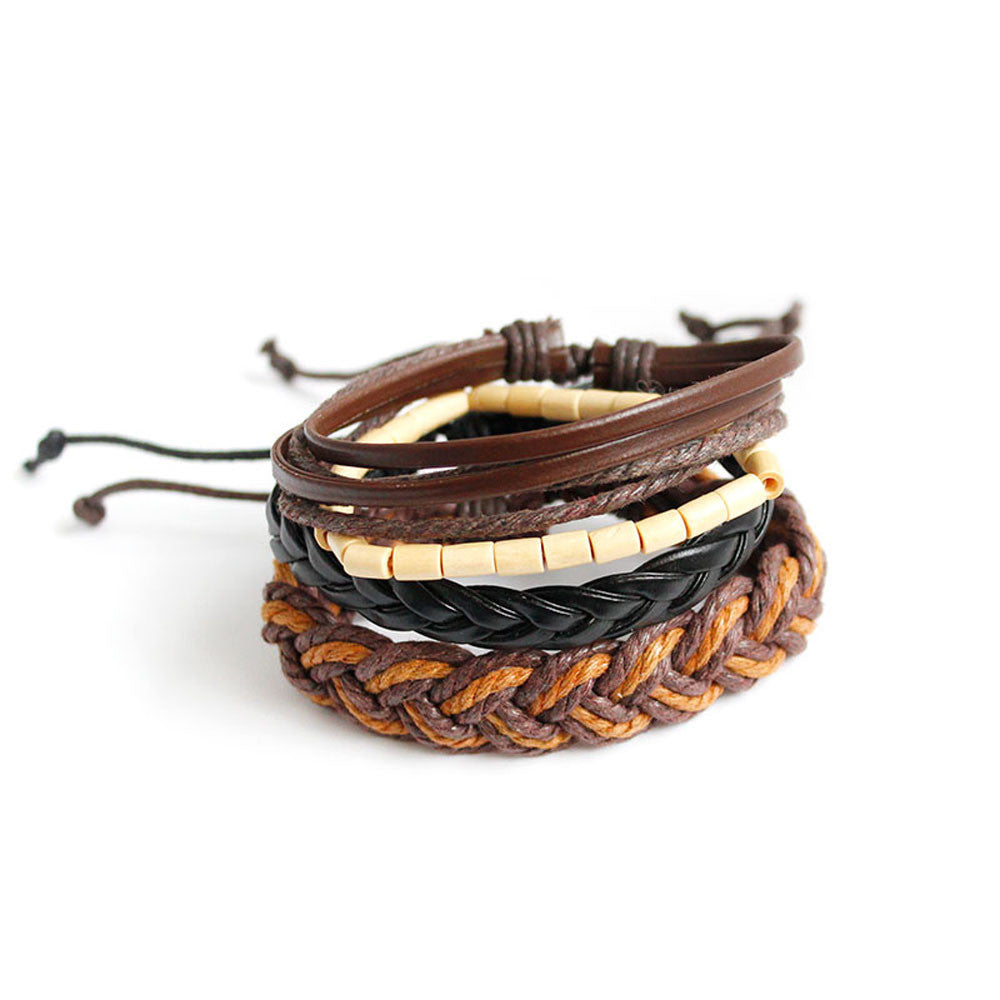 Fashion Women Multilayer Handmade Wristband Leather Bracelet Bangle A