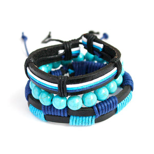 Fashion Women Multilayer Handmade Wristband Leather Bracelet Bangle A