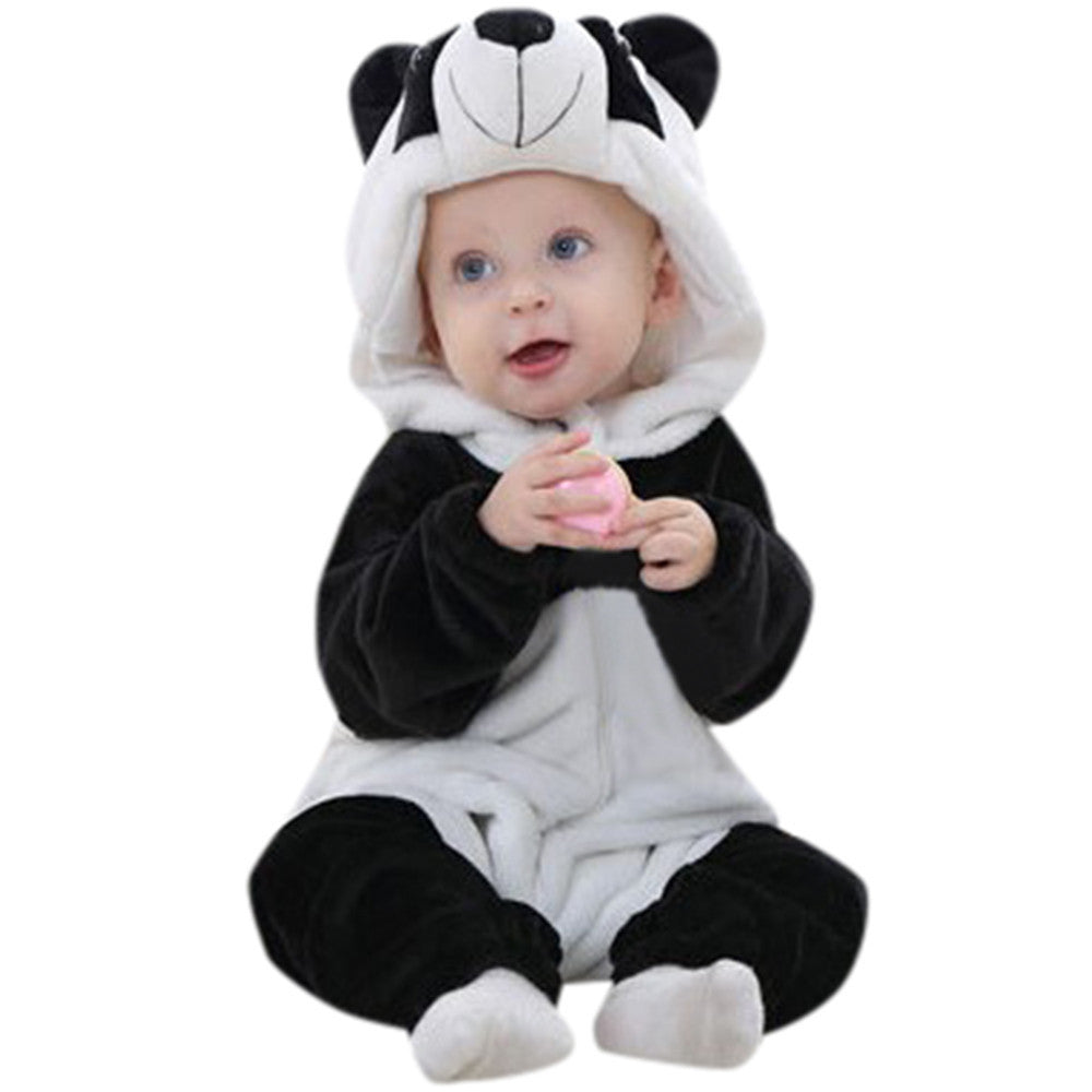 Toddler Newborn Baby Boys Girls Panda Cartoon Hooded Rompers Outfits Clothes