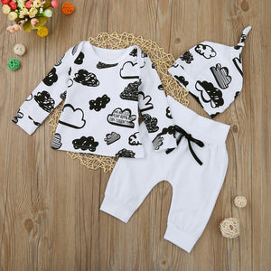 Newborn Infant Baby Girl Boy Cloud Print T Shirt Tops+Pants Outfits Clothes Set