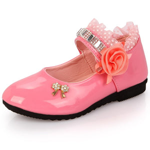 Hot Spring Rhinestone Big Girls Shoes with Rose Flower Fashion Princess Slip-on Children Flat Shoes for Girls Shoes Size 6-13