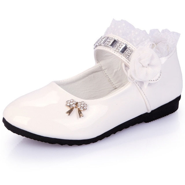 Hot Spring Rhinestone Big Girls Shoes with Rose Flower Fashion Princess Slip-on Children Flat Shoes for Girls Shoes Size 6-13