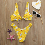 Women Padded Bandage Floral Printed Beachwear Bathing Bikini Swimwear Set