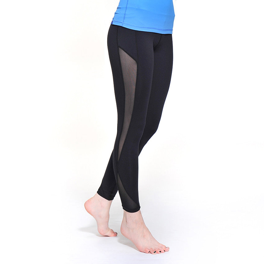 Women Yoga Compression Pants Mesh Leggings Pants Elastic Tights Sexy Yoga Capri with Pocket for Workout Gym Jogging