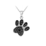 Silver Overlay Black Diamond Accent Paw Print Pendant with 18" Chain