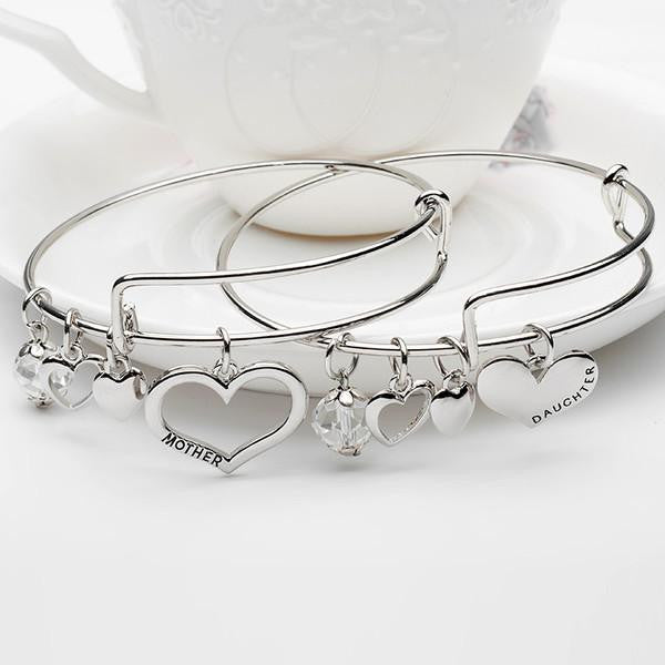 Mother Daughter Charm Bangle Set