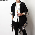 Streetwear Hiphop 5XL Retro Men Casual Cardigan Coat Wide-Waisted Floral Three Quarter Open Stitch Jackets Trench Cloak Outwear