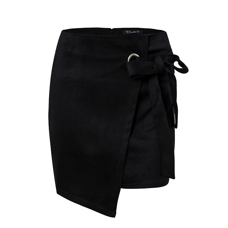 Simplee Asymmetrical split black skirt Sash suede sexy high waist women skirt 2018 Autumn winter casual skirts female
