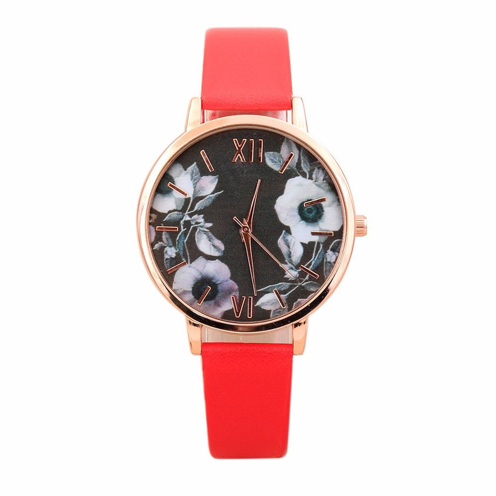 Elegant Watch Women PU Leather Wristwatch For Women Floral Clock Woman Quartz Watch Reloj mujer Montre Femal