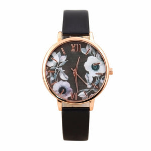 Elegant Watch Women PU Leather Wristwatch For Women Floral Clock Woman Quartz Watch Reloj mujer Montre Femal