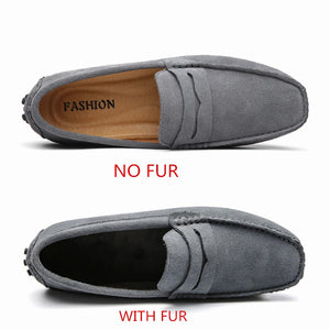 Shoes Men Loafers Soft Moccasins High Quality Autumn Winter Genuine Leather Shoes Men Warm Fur Plush Flats Gommino Driving Shoes