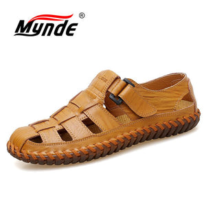 MYNDE Men Cow Leather Sandals Outdoor 2019 Summer Handmade Men Shoes Men Breathable Casual Shoes Footwear Walking Sandals