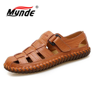 MYNDE Men Cow Leather Sandals Outdoor 2019 Summer Handmade Men Shoes Men Breathable Casual Shoes Footwear Walking Sandals