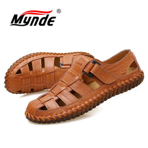 MYNDE Men Cow Leather Sandals Outdoor 2019 Summer Handmade Men Shoes Men Breathable Casual Shoes Footwear Walking Sandals