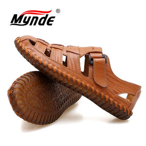 MYNDE Men Cow Leather Sandals Outdoor 2019 Summer Handmade Men Shoes Men Breathable Casual Shoes Footwear Walking Sandals